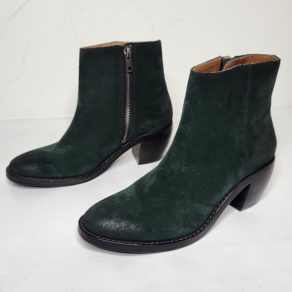Frye Rosalia SAMPLE Bootie Womens Size 6 B Forest Green Waxed Suede Zip Boho - Picture 1 of 11